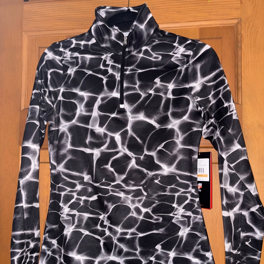 NWT Spyder Black & White Marble Motif L/S Top Zip S